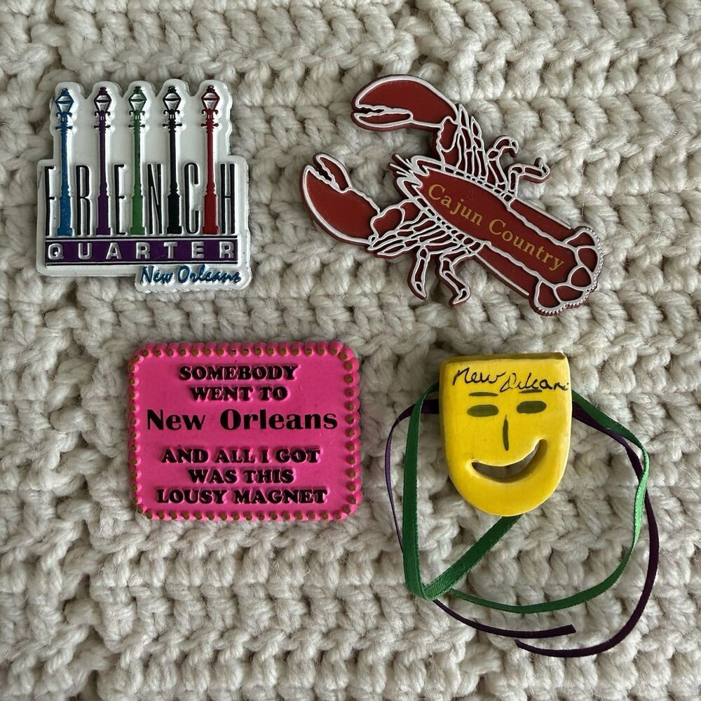 Vintage 1990's New Orleans Louisiana Fridge Magnets Lot of 4 Mardi Gras Cajun